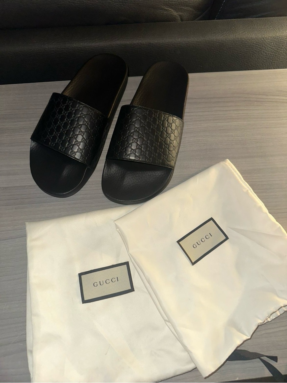 Gucci Black Interlocking GG Slide Sandals